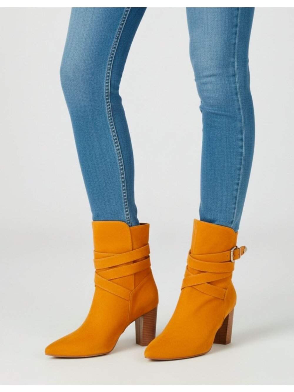 Mocha Faux Suede Ankle Boots With Block Heel & Buckle Strap